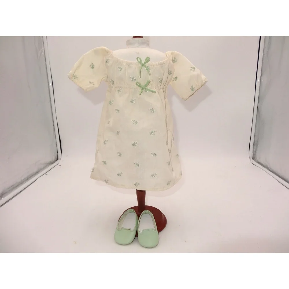 American Girl Marie Grace Nightgown White/Green Floral Dress & Shoes Outfit Set
